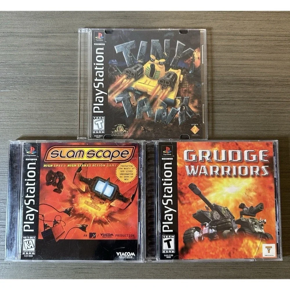 PS1 Games - Slamscape CIB, Grudge Warriors CIB, Tink Tank (Disc Only)